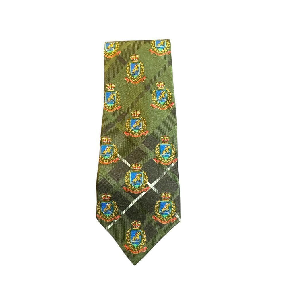 Duck Head vintage, men’s themed horses, blue and green plaid silk tie